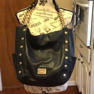 EUC Michael Kors Black Soft Leather Shoulder Bag Tote Side Pockets